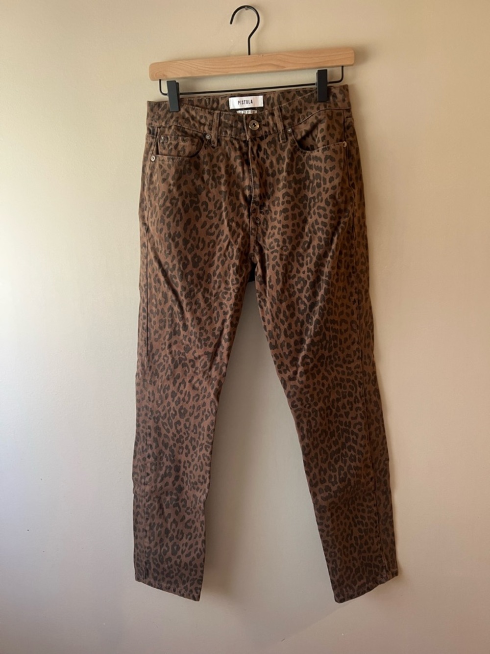 pistola Brown Leopard Print Slim Jeans Monroe High Rise Size 27